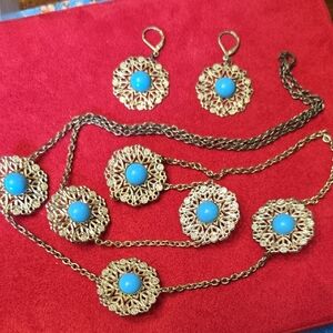 Elegant Gold and Turquoise Necklace And Earring Set